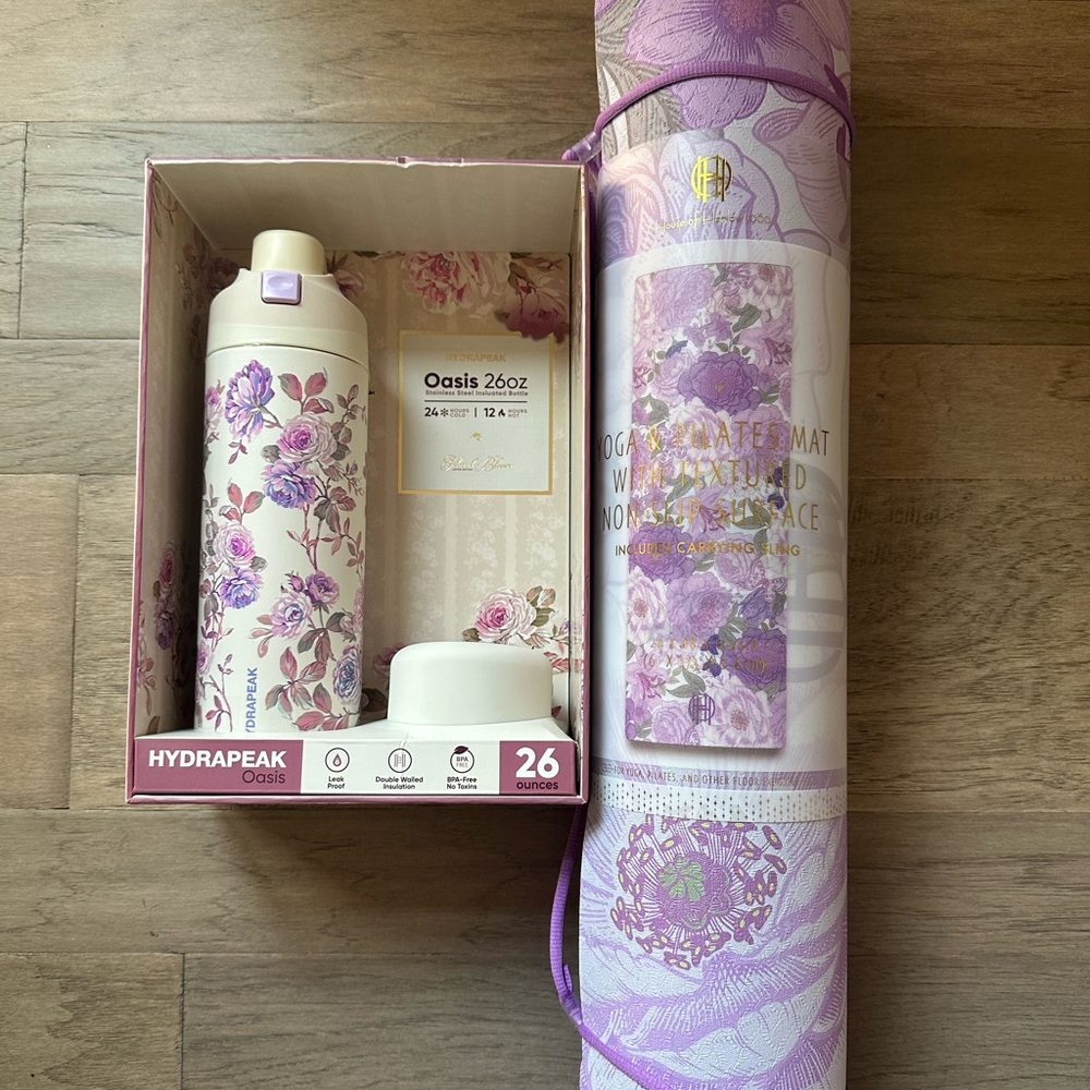Floral Yoga & Pilates Mat - Purple and matching tumbler